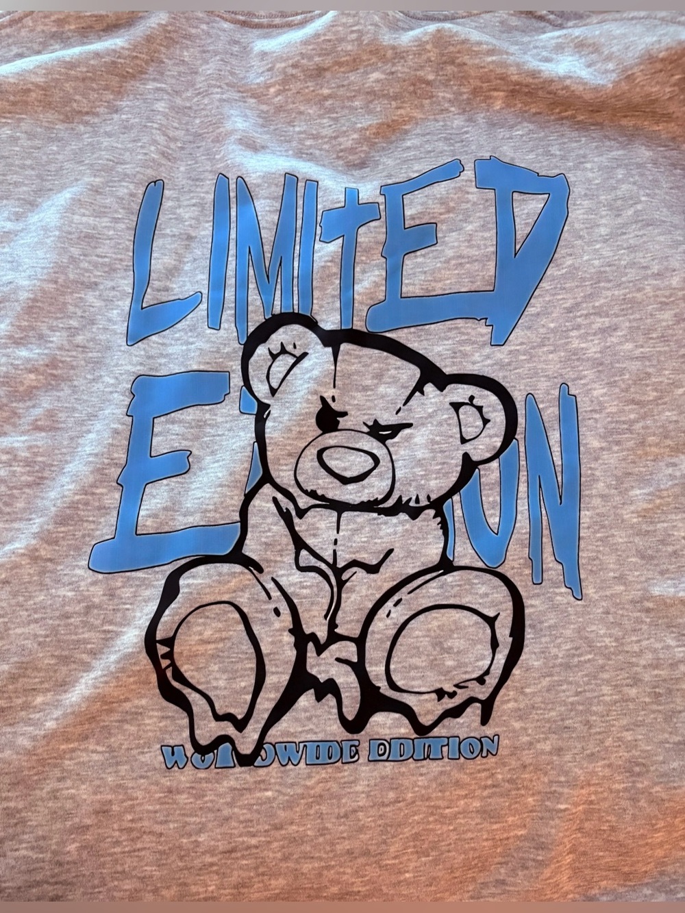 NWOT Haloo Unisex Gray Oversized Cotton Pullover Hoodie w/Bear Graphic; Size 5XL